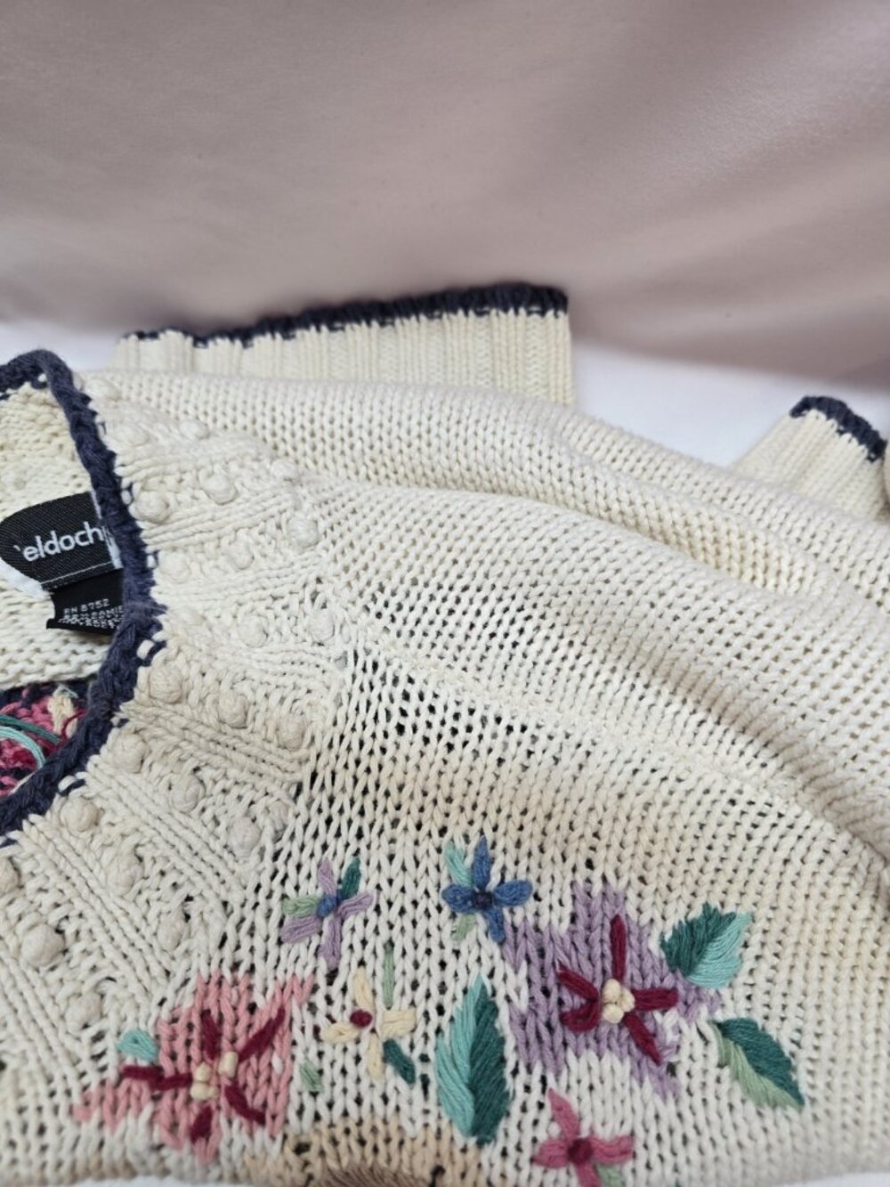 Beldoch Popper Floral Embroidered Knit Sweater Medium Cottagecore Shabby Chic - Picture 12 of 16